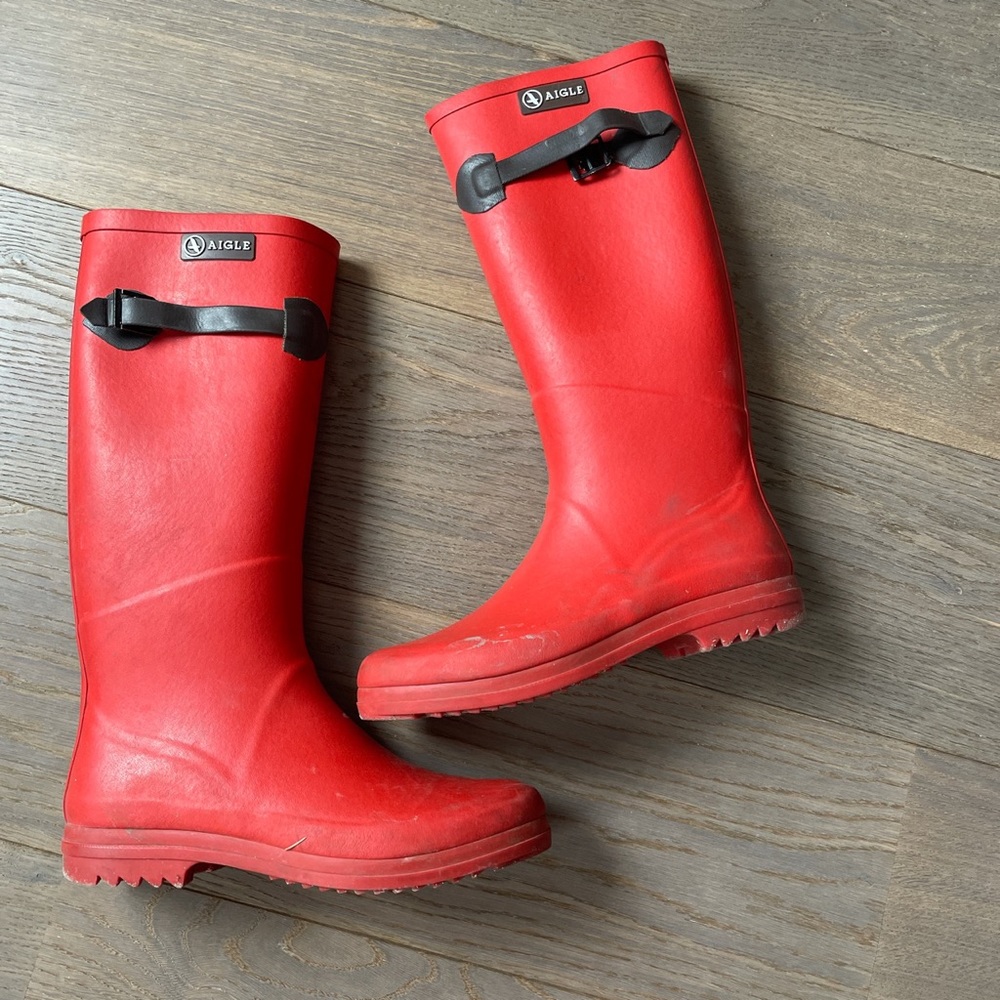 Red rain boots